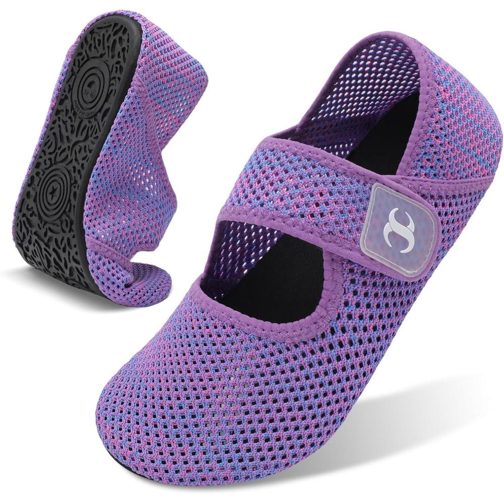 Water Shoes for Women Men Barefoot Beach Swim Aqua Socks Summer Wide Slides Sandals Quick Dry Pool River Sea Sock Shoes(Mesh Purple)