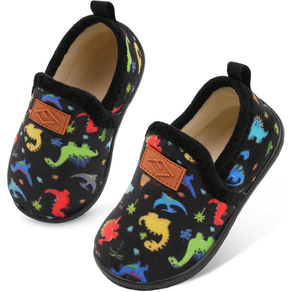 Lefflow Toddler Slippers Boys Girls House Shoes Slip on Baby Sock Shoes Lightweight Outdoor Walking Shoes(Blackdino)