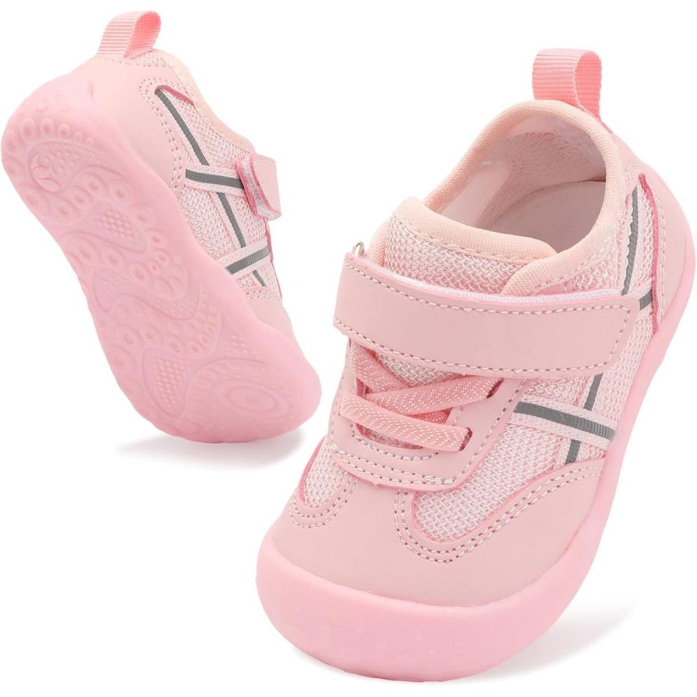 Scurtain Baby Shoes Boy Girl First Walking Shoe Infant Crib Breathable Sneakers Lightweight Barefoot Shoes for Babies(Pink)