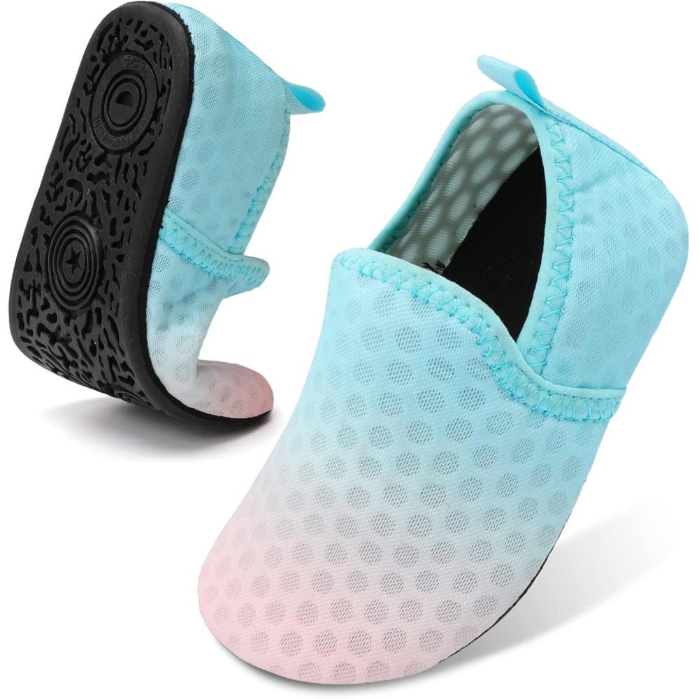 Lefflow Toddler Water Shoes Kids Quick Dry Beach Swim Socks Shoes Baby Non Slip House Slippers(Bluepink)