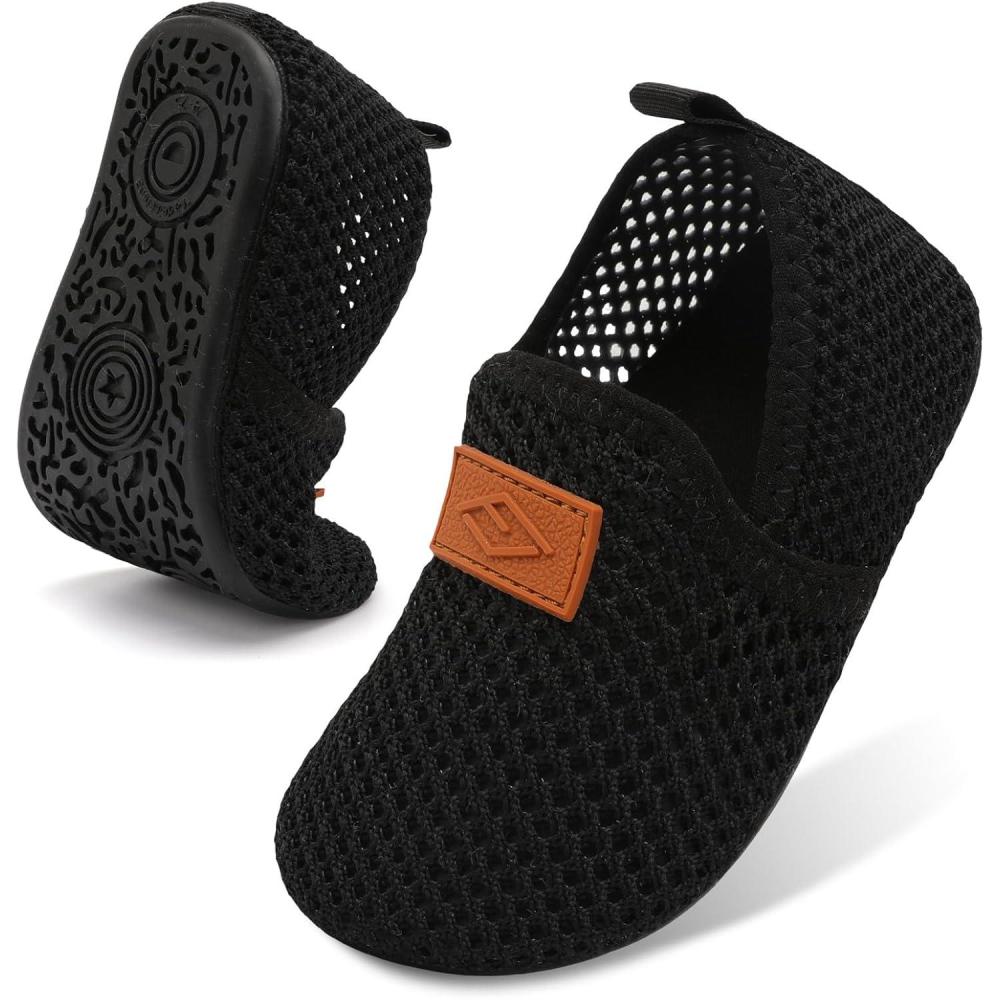 Lefflow Toddler Water Shoes Kids Quick Dry Beach Swim Socks Shoes Baby Non Slip House Slippers(Meshblack)