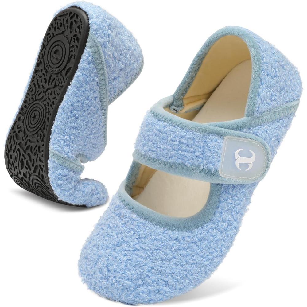 Comfy House Slippers for Women & Men – Wide Diabetic Sock Slippers, Soft & Cozy Barefoot House Shoes(Lightblue)