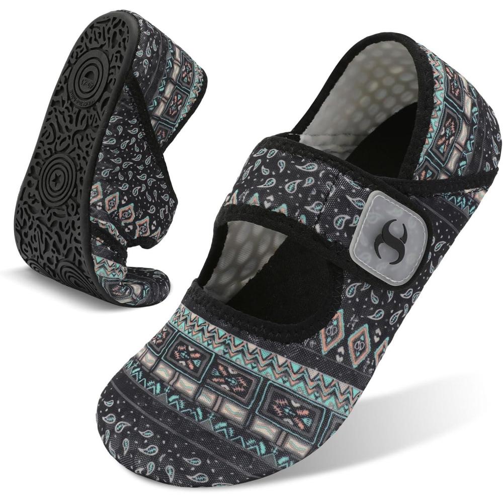 Water Shoes for Women Men Barefoot Beach Swim Aqua Socks Summer Wide Slides Sandals Quick Dry Pool River Sea Sock Shoes(Blackbohemia)