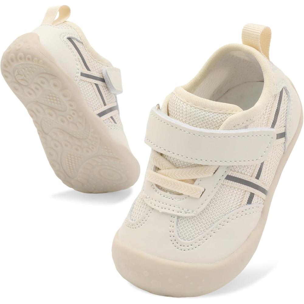 Scurtain Baby Shoes Boy Girl First Walking Shoe Infant Crib Breathable Sneakers Lightweight Barefoot Shoes for Babies(Beige)