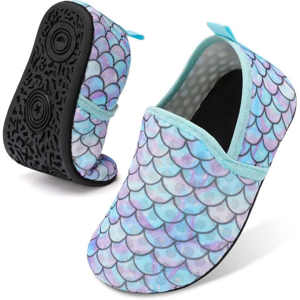 Lefflow Toddler Water Shoes Kids Quick Dry Beach Swim Socks Shoes Baby Non Slip House Slippers(Bluemermaid)