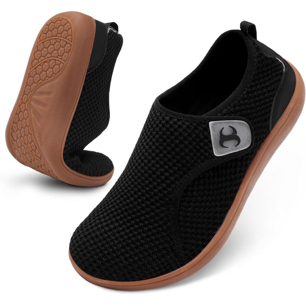 Mens Walking Shoes Wide Diabetic Orthopedic Recovery Shoes Comfortable Lightweight Barefoot Zero Drop Sneakers Adjustable Indoor Outdoor Shoes(Blackbrown)