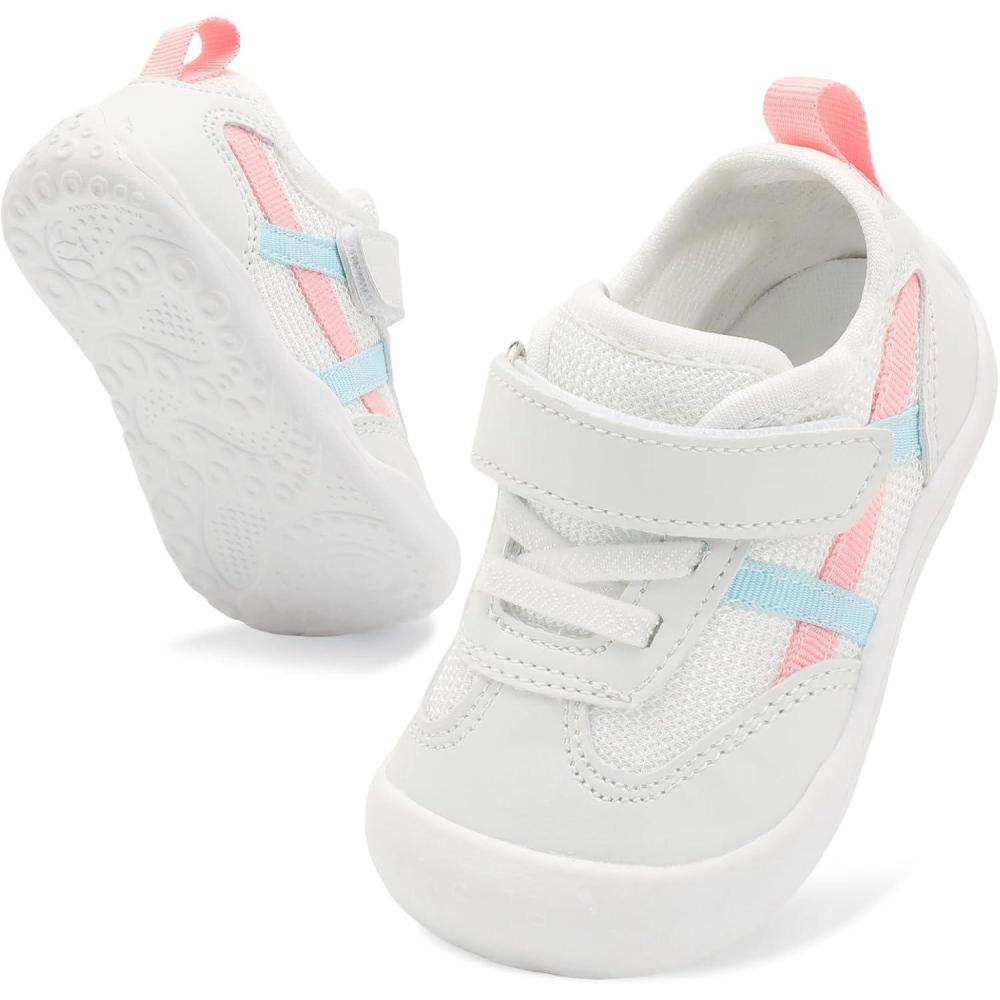 Scurtain Baby Shoes Boy Girl First Walking Shoe Infant Crib Breathable Sneakers Lightweight Barefoot Shoes for Babies(Multiwhite)