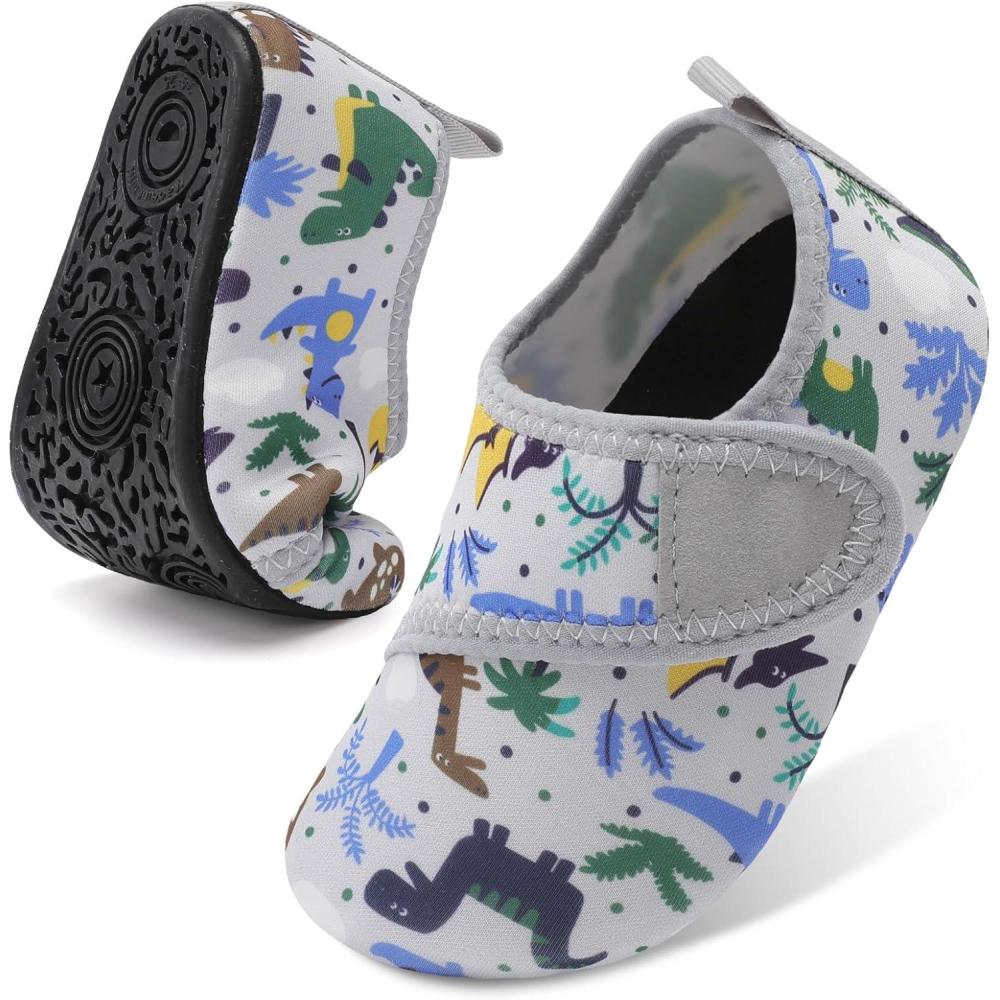 Lefflow Toddler Water Shoes Kids Quick Dry Beach Swim Socks Shoes Baby Non Slip House Slippers(Strapdinosaur)
