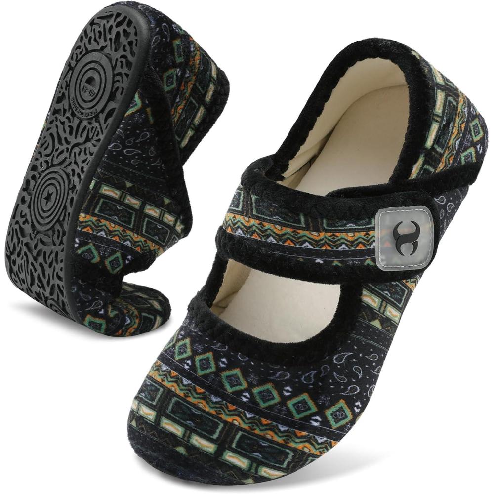 Comfy House Slippers for Women & Men – Wide Diabetic Sock Slippers, Soft & Cozy Barefoot House Shoes(Blackbohemia)