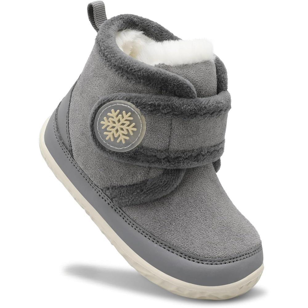 Scurtain Toddler Slippers Girl Boy House Shoes Fuzzy Hard Bottom Winter Boots Baby Cozy Walking Sock Shoes(Grey)