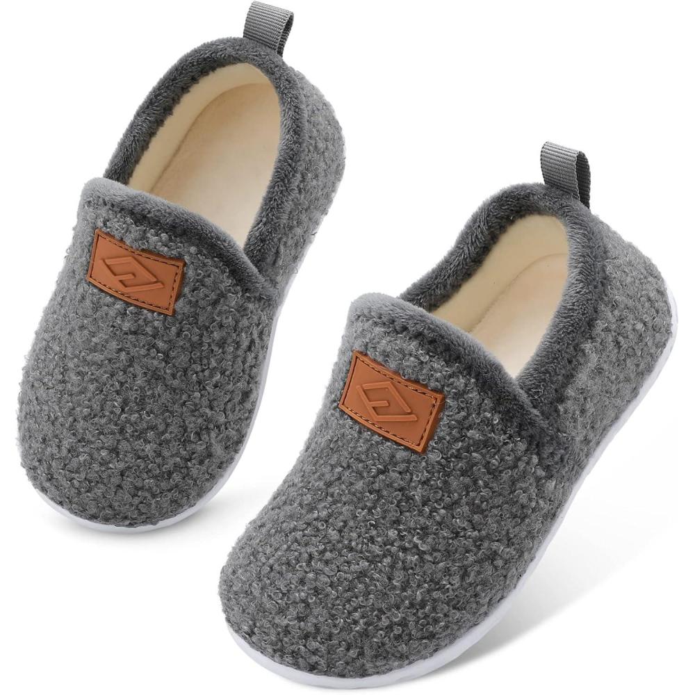 Lefflow Toddler Slippers Boys Girls House Shoes Slip on Baby Sock Shoes Lightweight Outdoor Walking Shoes(Grey)