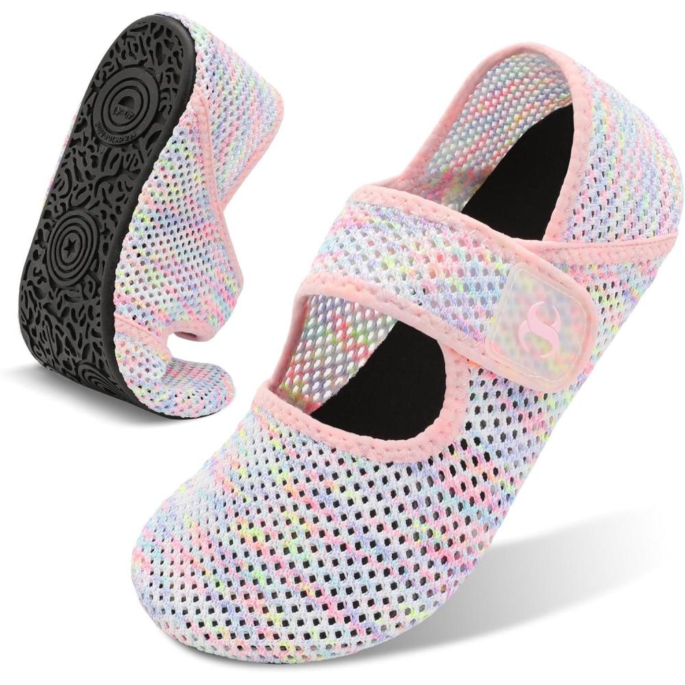 Water Shoes for Women Men Barefoot Beach Swim Aqua Socks Summer Wide Slides Sandals Quick Dry Pool River Sea Sock Shoes(Mesh Mixpink)