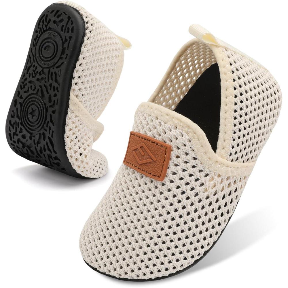 Lefflow Toddler Water Shoes Kids Quick Dry Beach Swim Socks Shoes Baby Non Slip House Slippers(Meshbeige)
