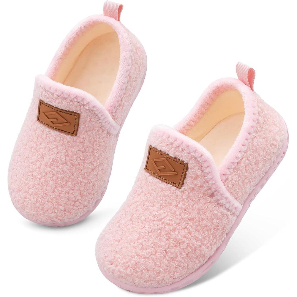 Lefflow Toddler Slippers Boys Girls House Shoes Slip on Baby Sock Shoes Lightweight Outdoor Walking Shoes(Pink)