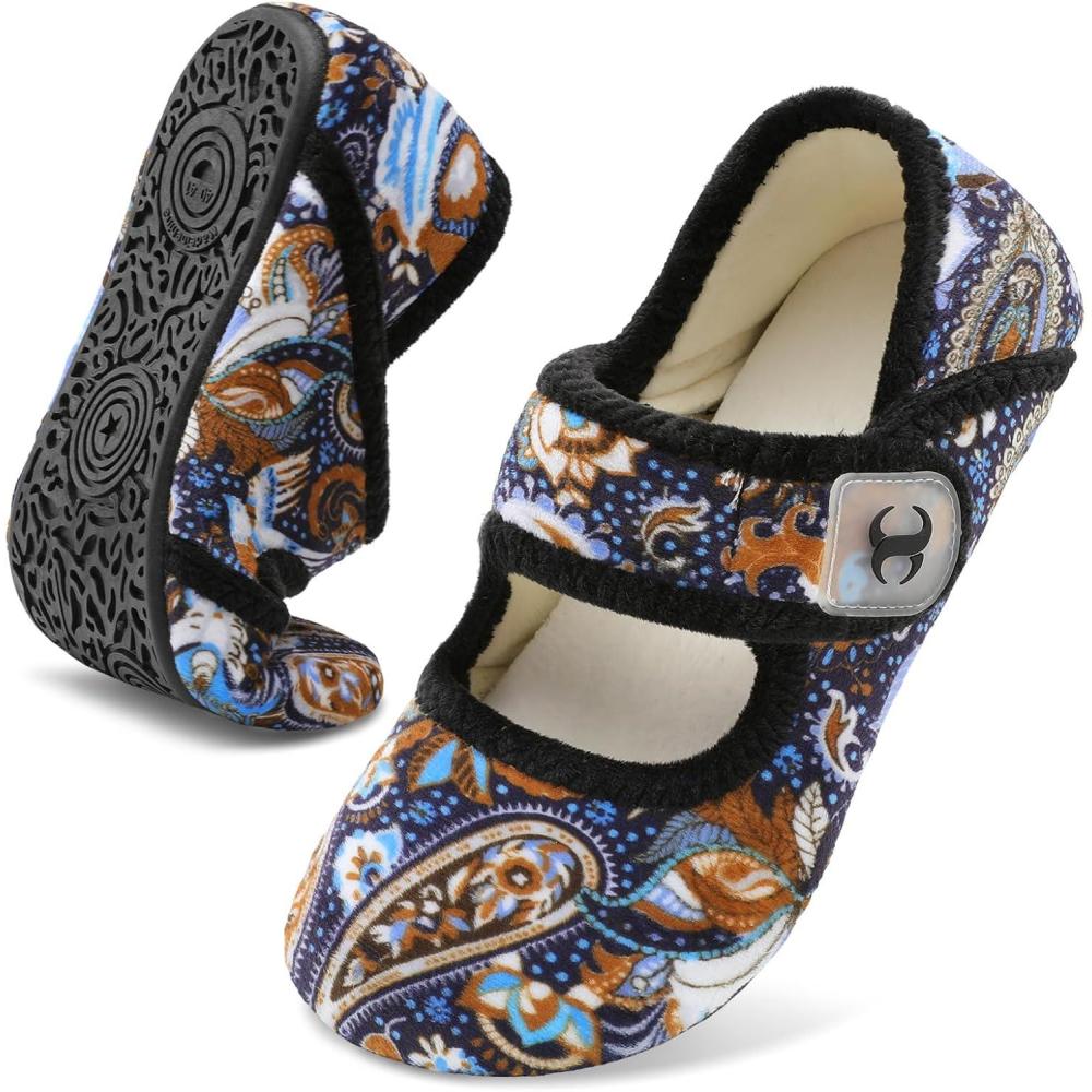 Comfy House Slippers for Women & Men – Wide Diabetic Sock Slippers, Soft & Cozy Barefoot House Shoes(Bluebohemia)