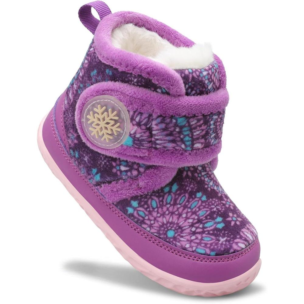 Scurtain Toddler Slippers Girl Boy House Shoes Fuzzy Hard Bottom Winter Boots Baby Cozy Walking Sock Shoes(Purple)