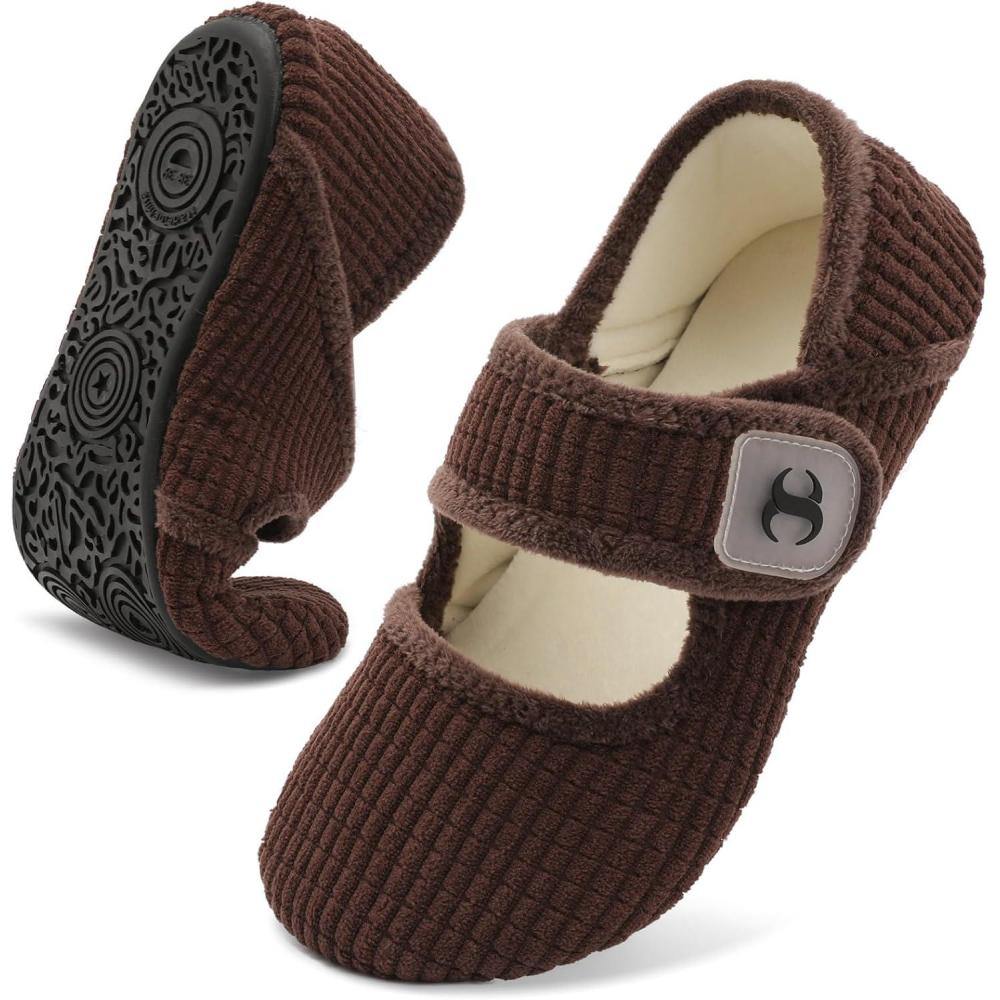 Comfy House Slippers for Women & Men – Wide Diabetic Sock Slippers, Soft & Cozy Barefoot House Shoes(Nibletbrown)