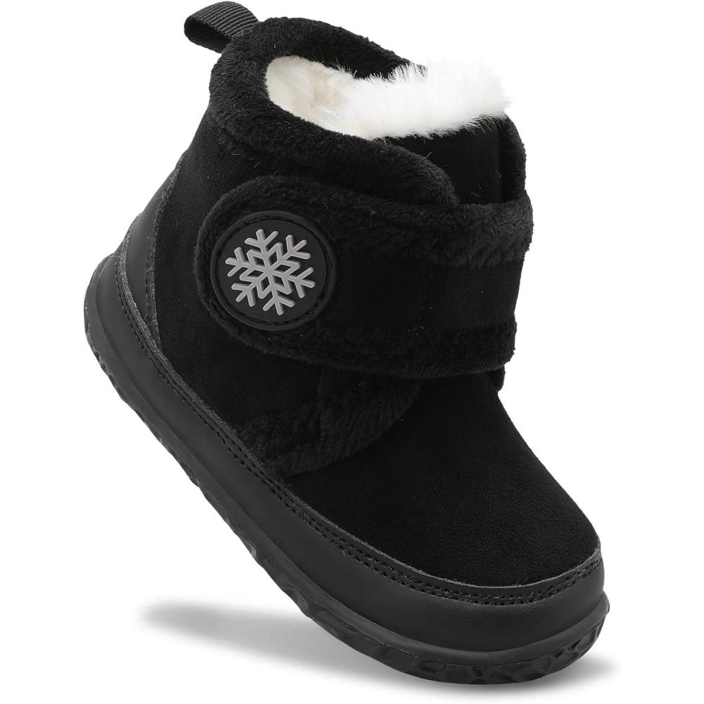 Scurtain Toddler Slippers Girl Boy House Shoes Fuzzy Hard Bottom Winter Boots Baby Cozy Walking Sock Shoes(Black)