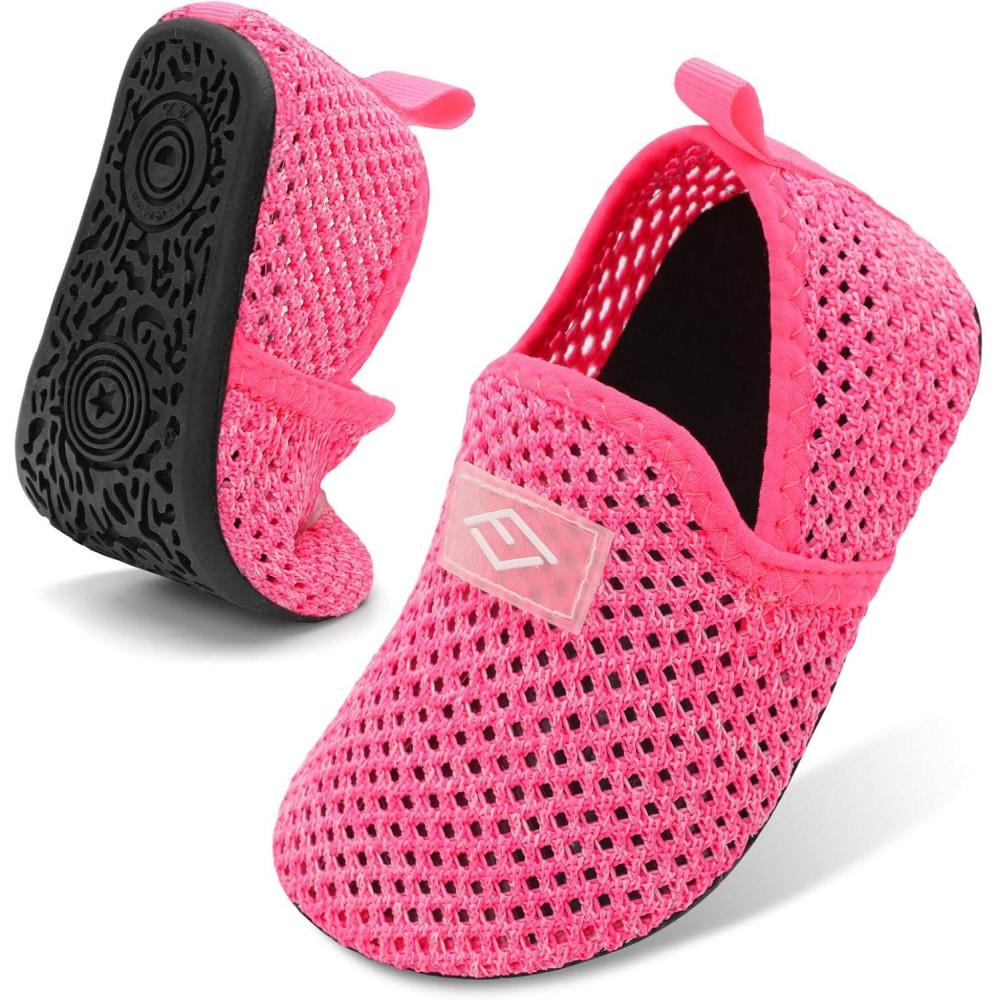 Lefflow Toddler Water Shoes Kids Quick Dry Beach Swim Socks Shoes Baby Non Slip House Slippers(Meshrosepink)