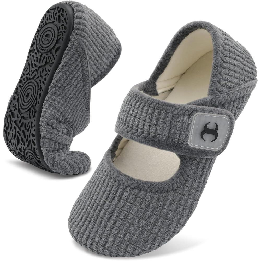 Comfy House Slippers for Women & Men – Wide Diabetic Sock Slippers, Soft & Cozy Barefoot House Shoes(Nibletgrey)