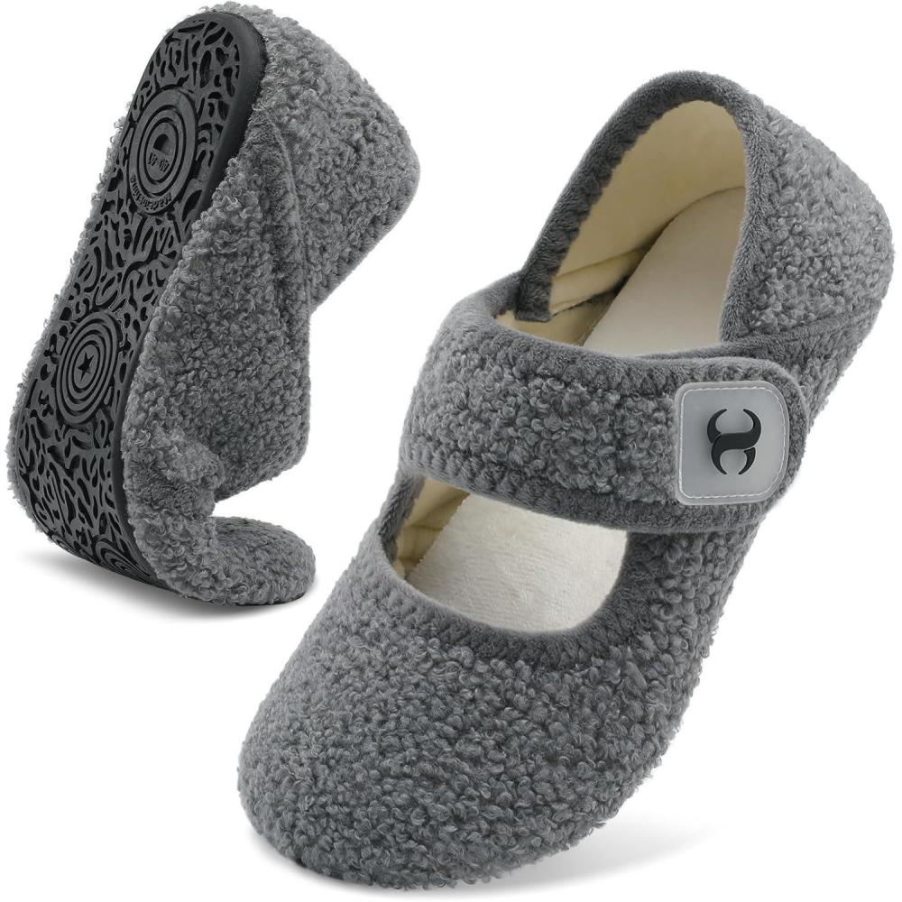 Comfy House Slippers for Women & Men – Wide Diabetic Sock Slippers, Soft & Cozy Barefoot House Shoes(Grey)