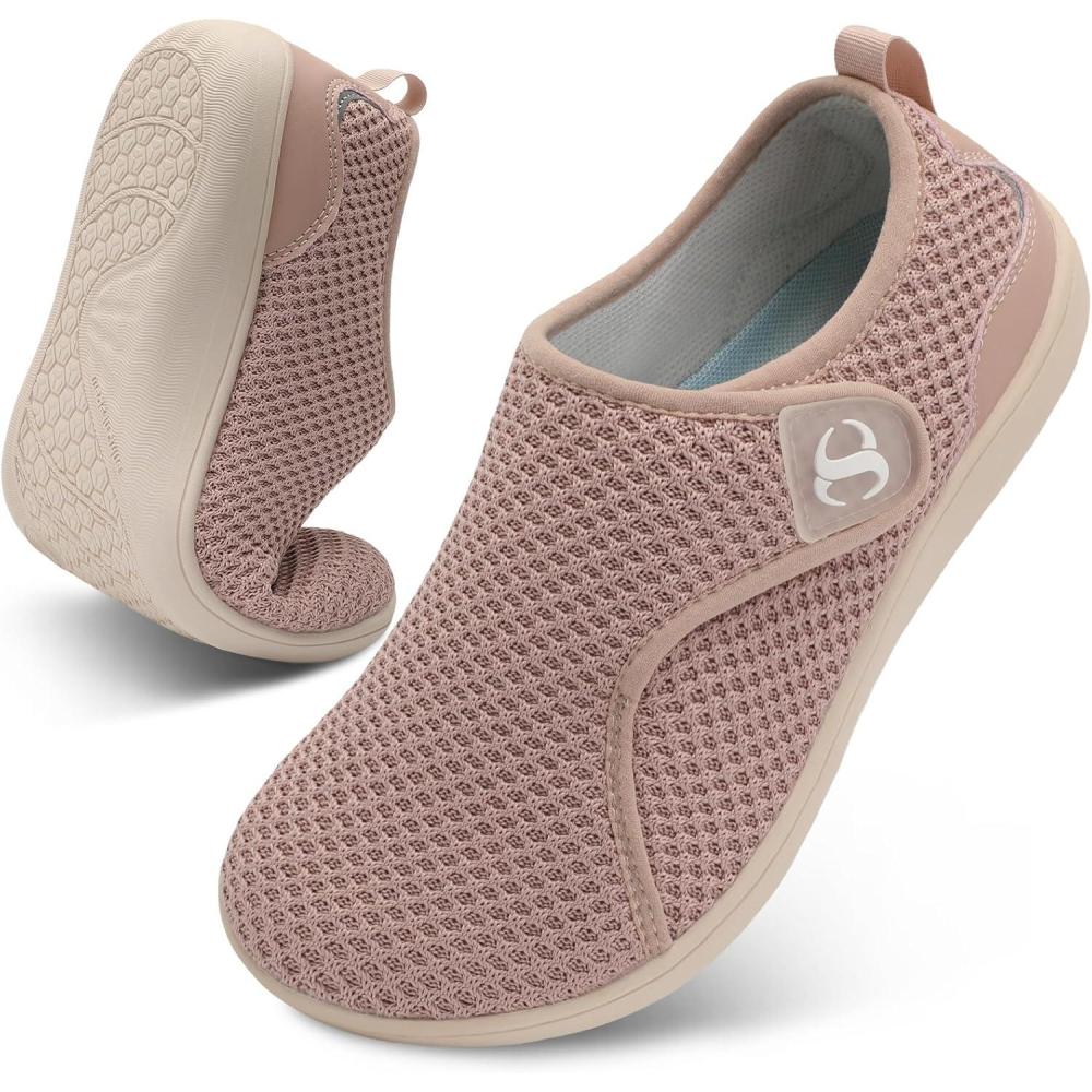 Womens Walking Shoes Comfortable Wide Diabetic Shoes Adjustable Zero Drop Edema Shoe Breathable Neuropathy Nursing Shoes Casual Wide Width Sneakers(Pink)
