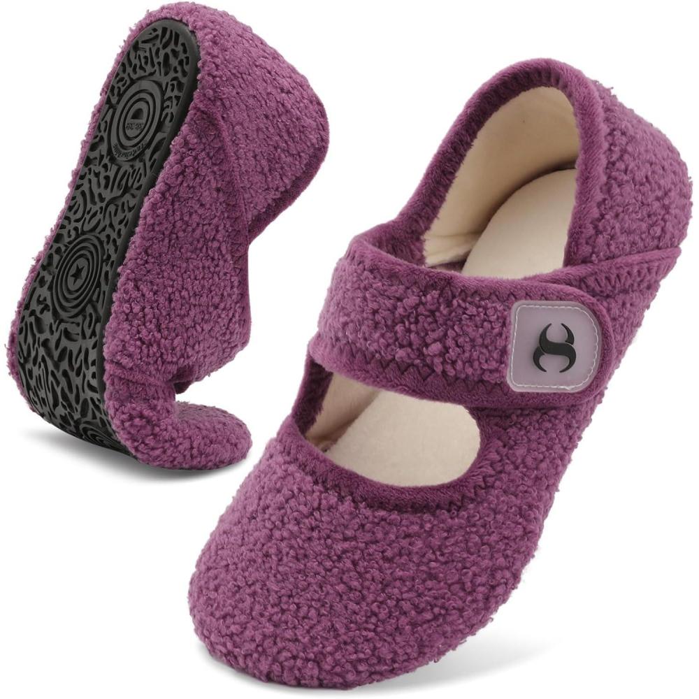 Comfy House Slippers for Women & Men – Wide Diabetic Sock Slippers, Soft & Cozy Barefoot House Shoes(Purple)