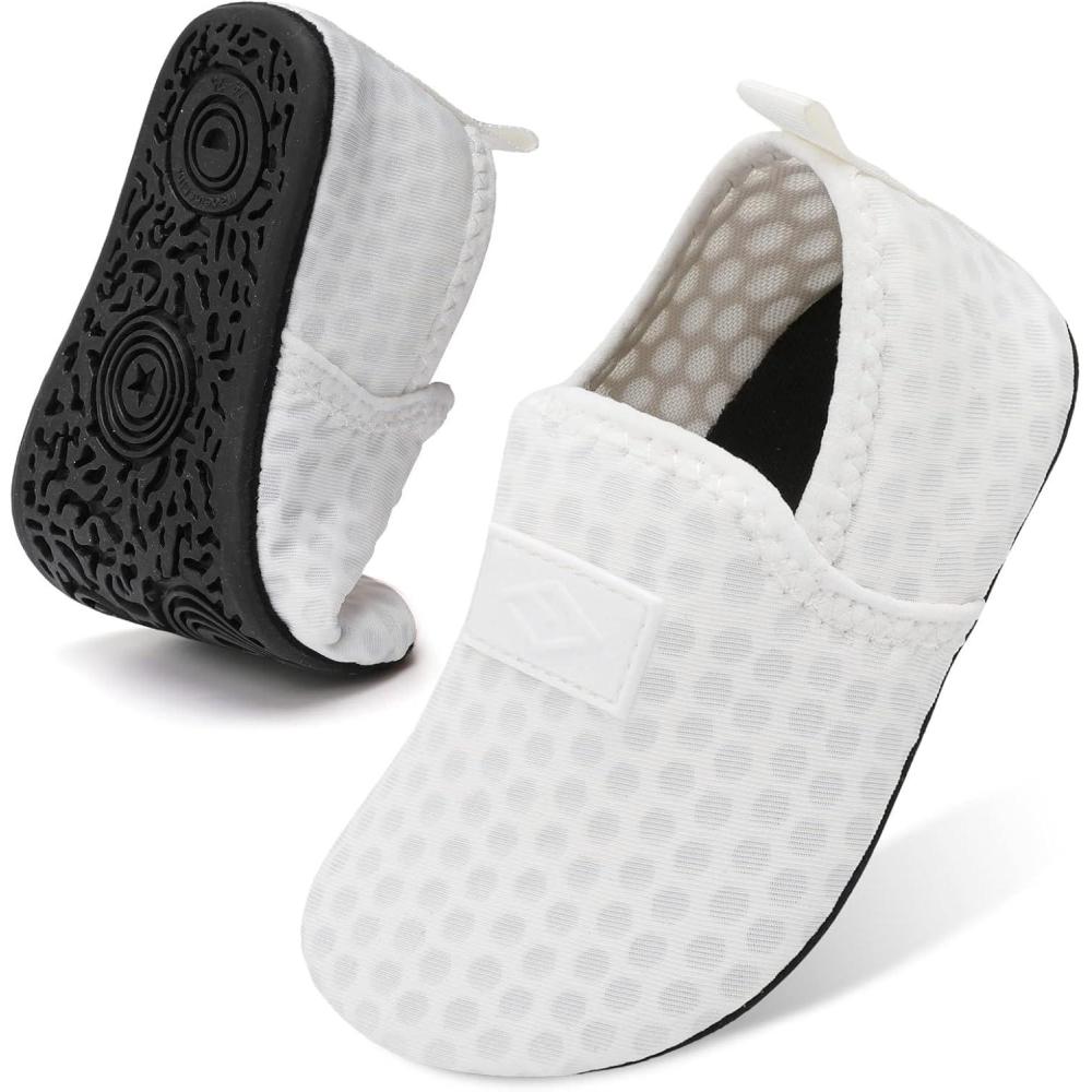 Lefflow Toddler Water Shoes Kids Quick Dry Beach Swim Socks Shoes Baby Non Slip House Slippers(A-white)