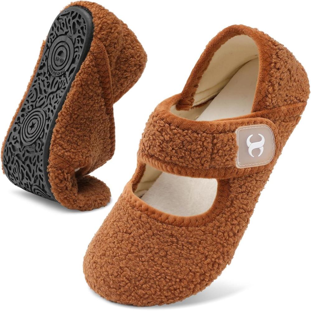 Comfy House Slippers for Women & Men – Wide Diabetic Sock Slippers, Soft & Cozy Barefoot House Shoes(Brown)