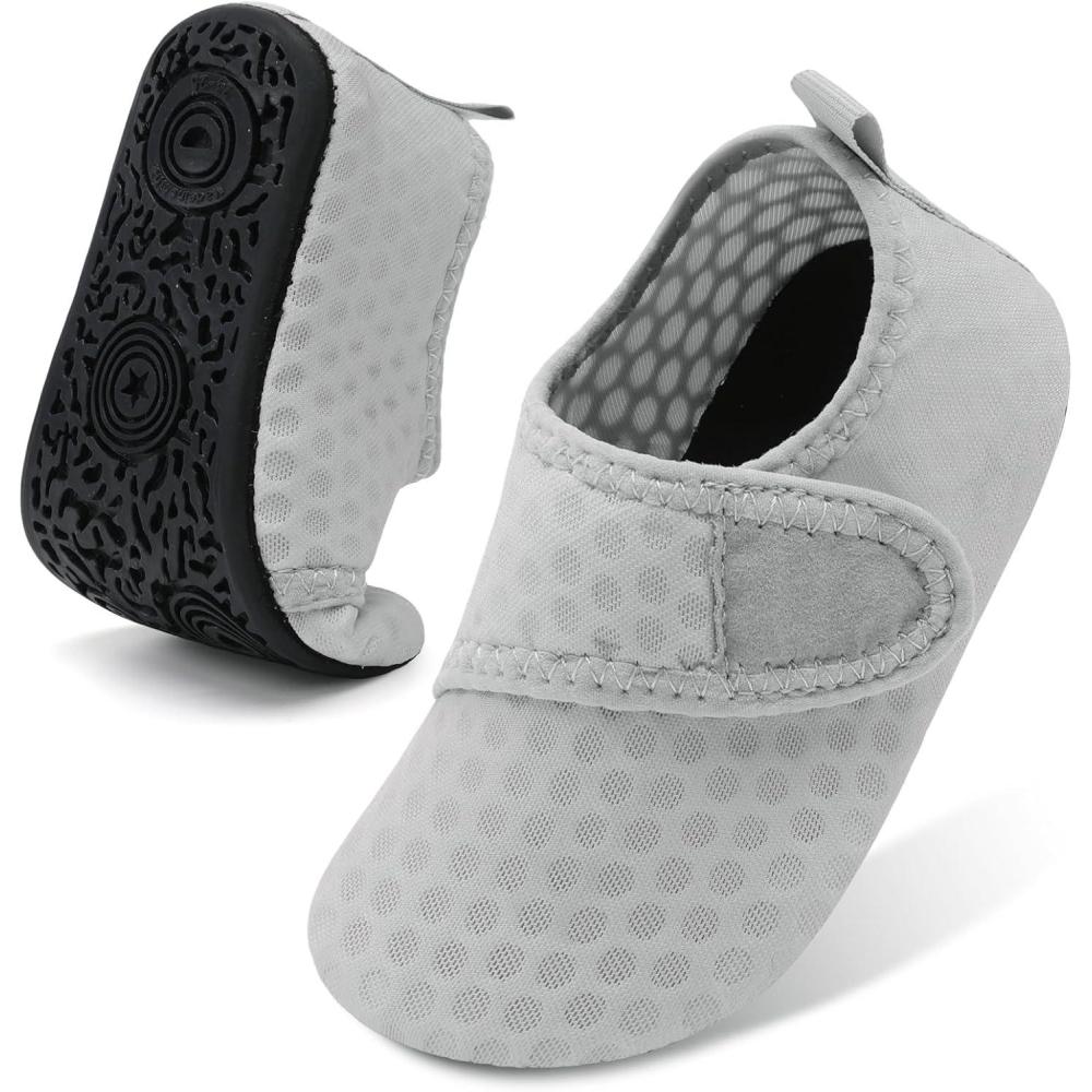 Lefflow Toddler Water Shoes Kids Quick Dry Beach Swim Socks Shoes Baby Non Slip House Slippers(Strapgrey)