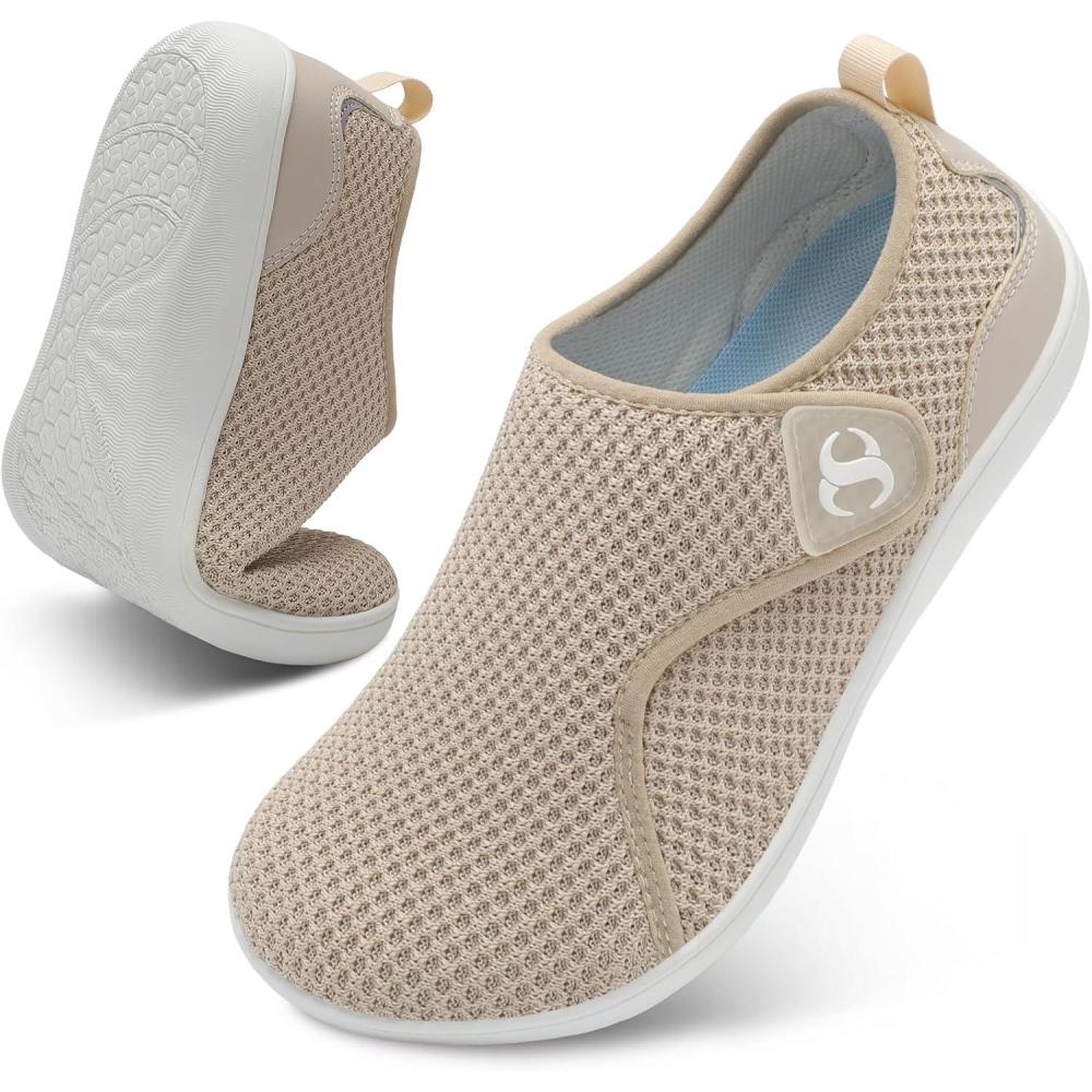 Womens Walking Shoes Comfortable Wide Diabetic Shoes Adjustable Zero Drop Edema Shoe Breathable Neuropathy Nursing Shoes Casual Wide Width Sneakers(Brown)
