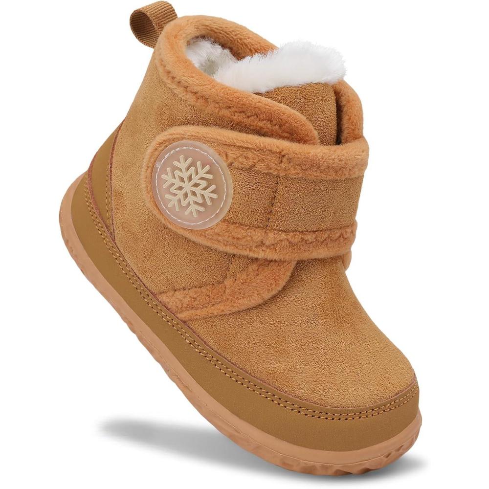 Scurtain Toddler Slippers Girl Boy House Shoes Fuzzy Hard Bottom Winter Boots Baby Cozy Walking Sock Shoes(Brown)
