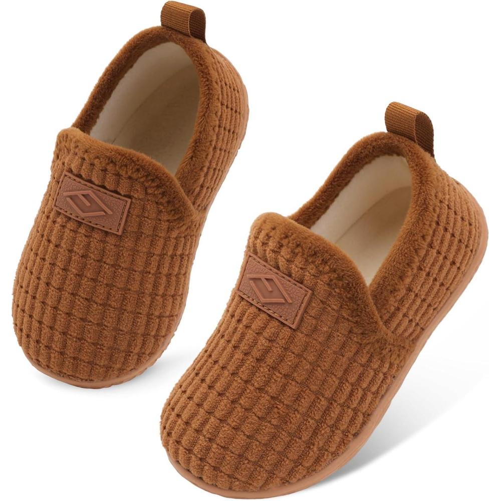Lefflow Toddler Slippers Boys Girls House Shoes Slip on Baby Sock Shoes Lightweight Outdoor Walking Shoes(Nibletbrown)