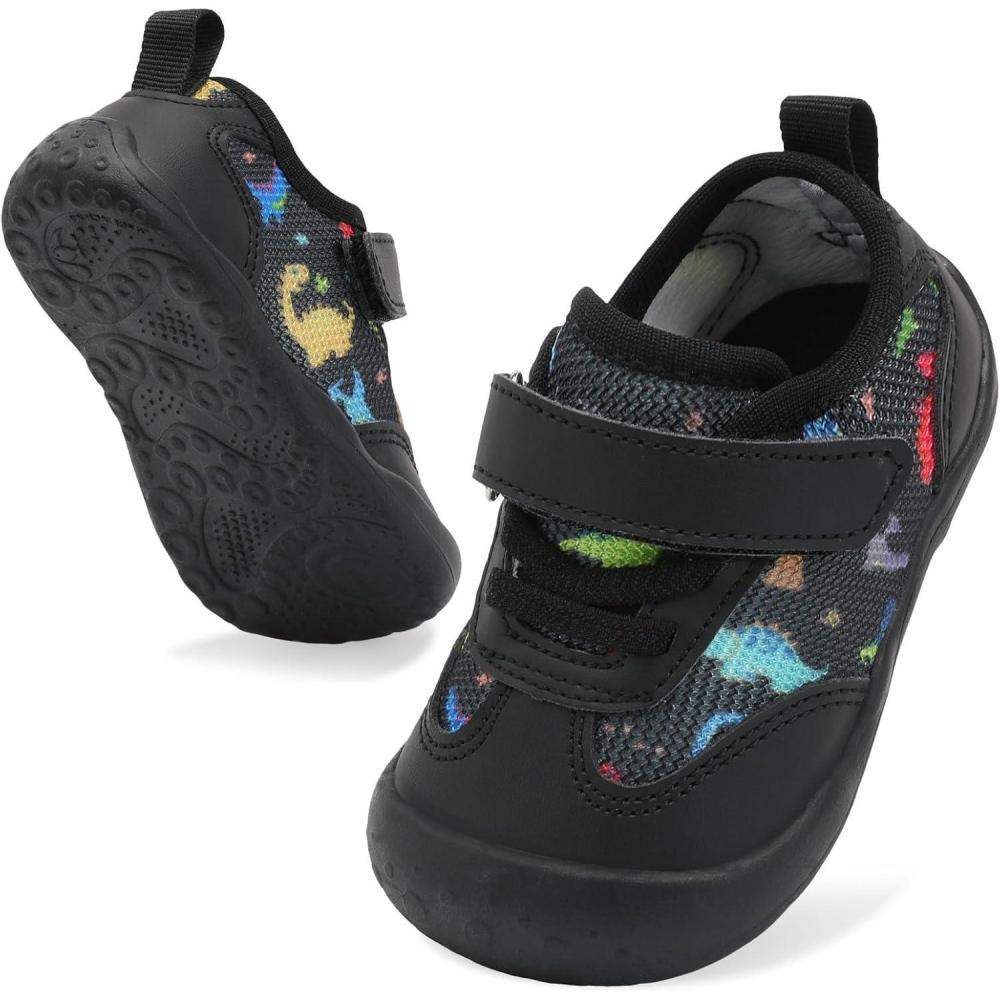 Scurtain Baby Shoes Boy Girl First Walking Shoe Infant Crib Breathable Sneakers Lightweight Barefoot Shoes for Babies(Blackdinosaur)