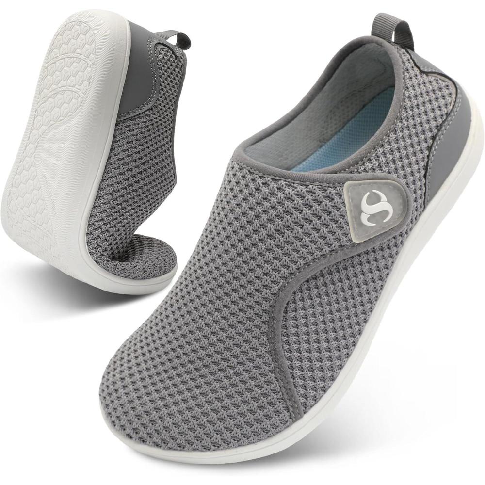 Womens Walking Shoes Comfortable Wide Diabetic Shoes Adjustable Zero Drop Edema Shoe Breathable Neuropathy Nursing Shoes Casual Wide Width Sneakers(Grey)