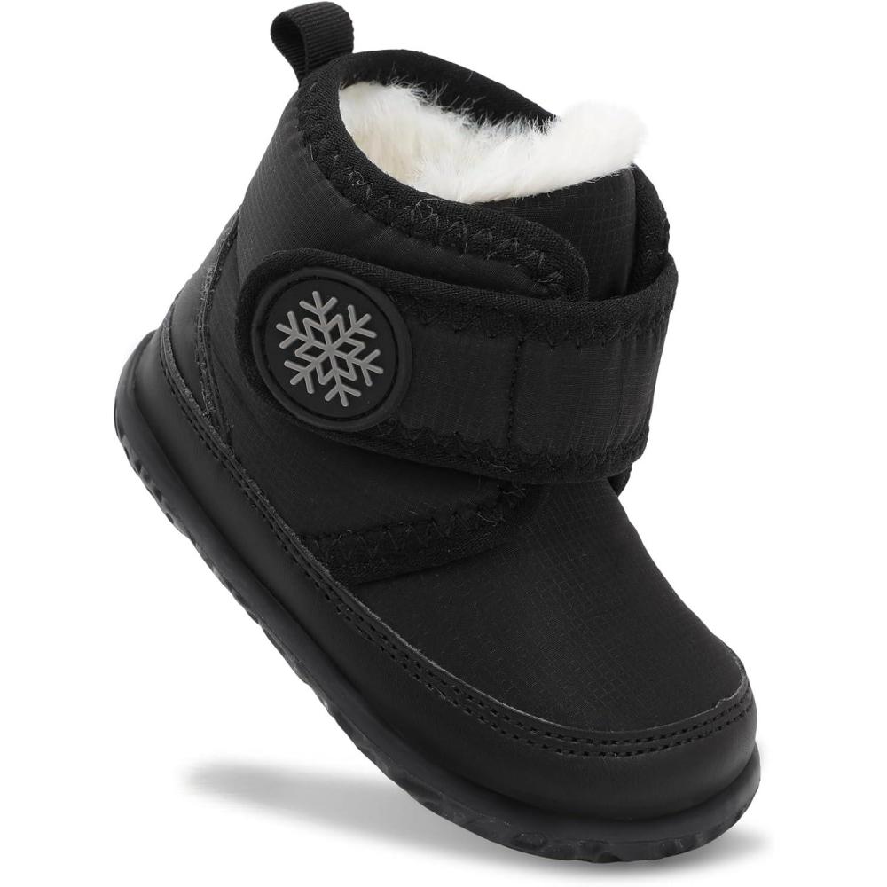 Scurtain Toddler Slippers Girl Boy House Shoes Fuzzy Hard Bottom Winter Boots Baby Cozy Walking Sock Shoes(Newblack)