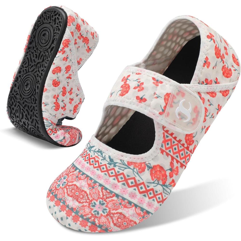 Water Shoes for Women Men Barefoot Beach Swim Aqua Socks Summer Wide Slides Sandals Quick Dry Pool River Sea Sock Shoes(Flowerorange)