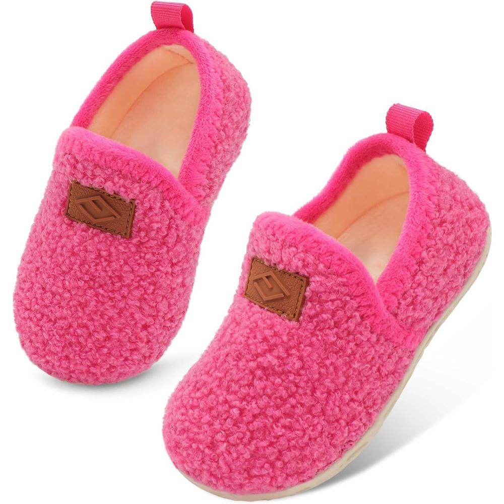 Lefflow Toddler Slippers Boys Girls House Shoes Slip on Baby Sock Shoes Lightweight Outdoor Walking Shoes(Rosepink)