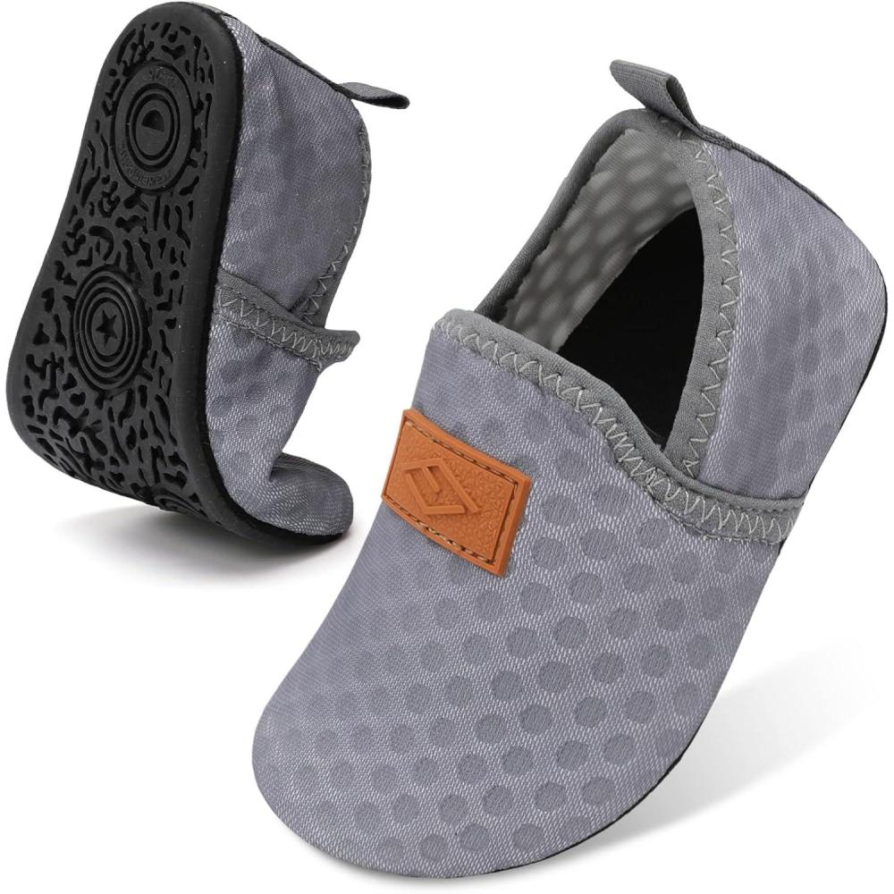 Lefflow Toddler Water Shoes Kids Quick Dry Beach Swim Socks Shoes Baby Non Slip House Slippers(Grey)