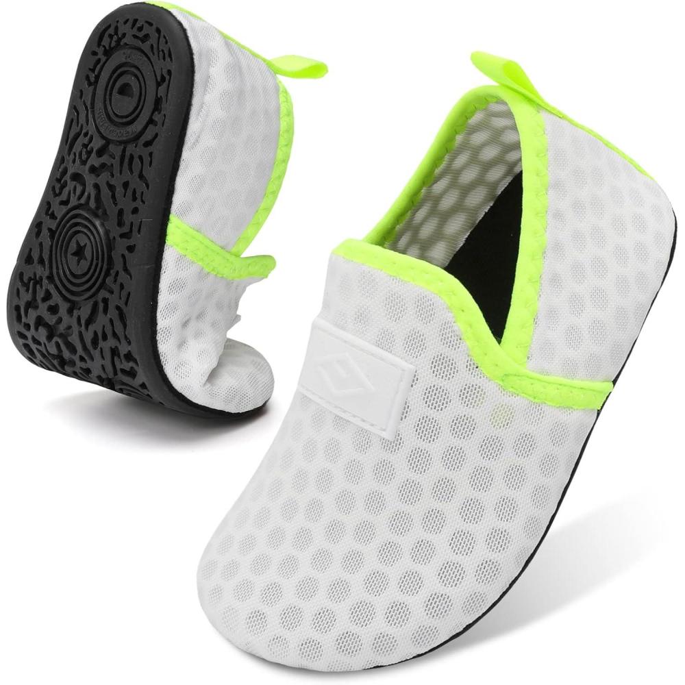 Lefflow Toddler Water Shoes Kids Quick Dry Beach Swim Socks Shoes Baby Non Slip House Slippers(Whitegreen)