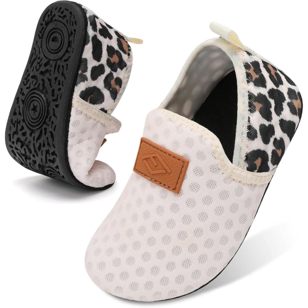 Lefflow Toddler Water Shoes Kids Quick Dry Beach Swim Socks Shoes Baby Non Slip House Slippers(A-spleopard)