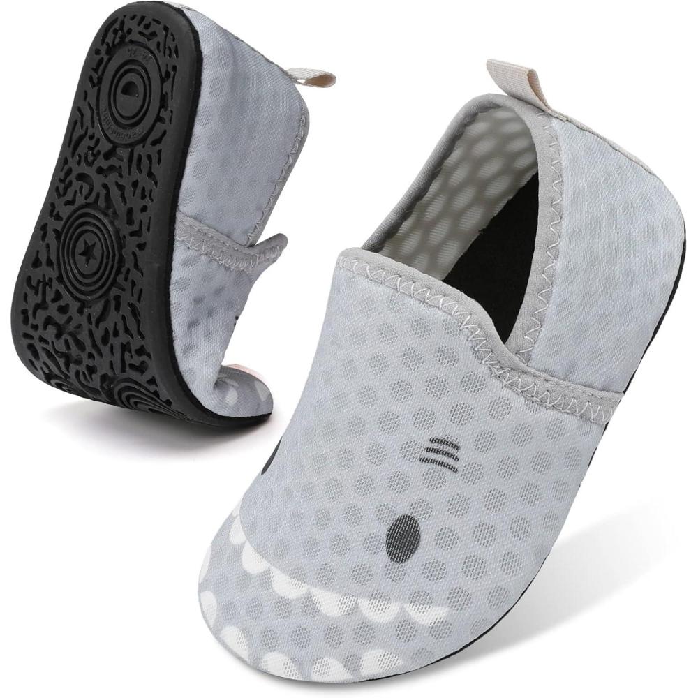 Lefflow Toddler Water Shoes Kids Quick Dry Beach Swim Socks Shoes Baby Non Slip House Slippers(Greyshark)