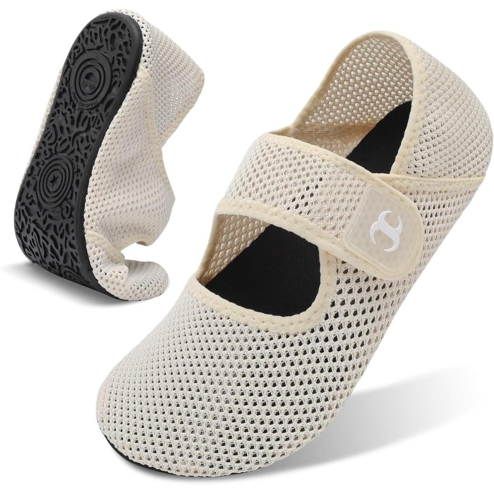 Water Shoes for Women Men Barefoot Beach Swim Aqua Socks Summer Wide Slides Sandals Quick Dry Pool River Sea Sock Shoes(Meshbeige)