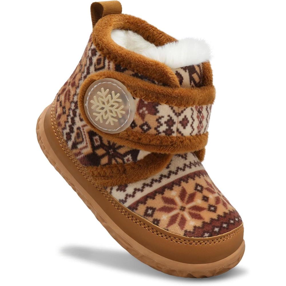 Scurtain Toddler Slippers Girl Boy House Shoes Fuzzy Hard Bottom Winter Boots Baby Cozy Walking Sock Shoes(Brownbohemia)