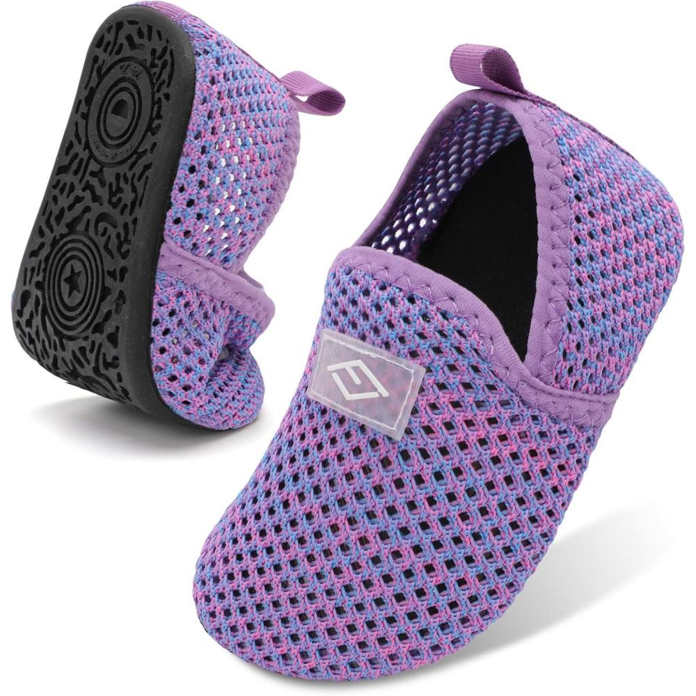 Lefflow Toddler Water Shoes Kids Quick Dry Beach Swim Socks Shoes Baby Non Slip House Slippers(Meshpurple)