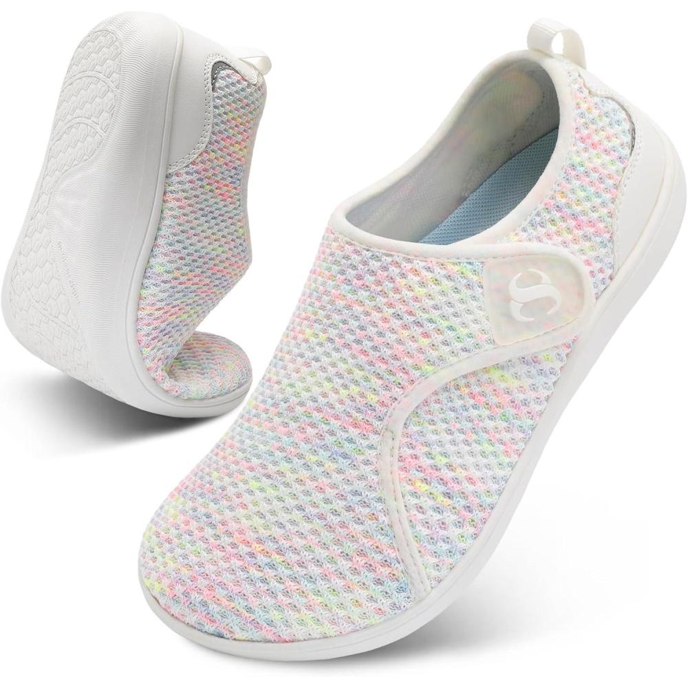 Womens Walking Shoes Comfortable Wide Diabetic Shoes Adjustable Zero Drop Edema Shoe Breathable Neuropathy Nursing Shoes Casual Wide Width Sneakers(Mixwhite)