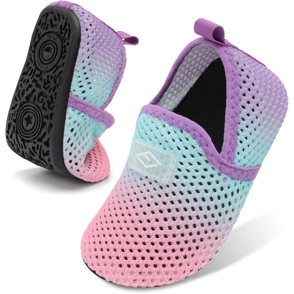 Lefflow Toddler Water Shoes Kids Quick Dry Beach Swim Socks Shoes Baby Non Slip House Slippers(Meshpinkblue)