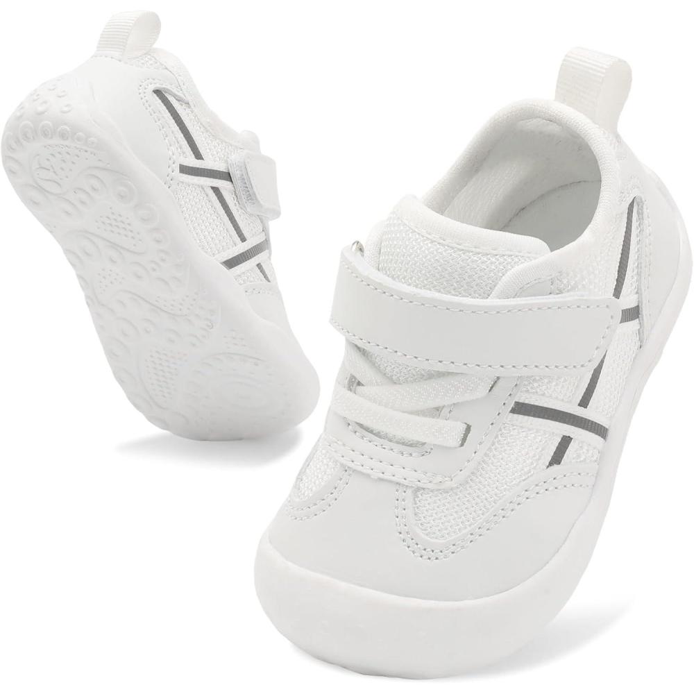 Scurtain Baby Shoes Boy Girl First Walking Shoe Infant Crib Breathable Sneakers Lightweight Barefoot Shoes for Babies(White)