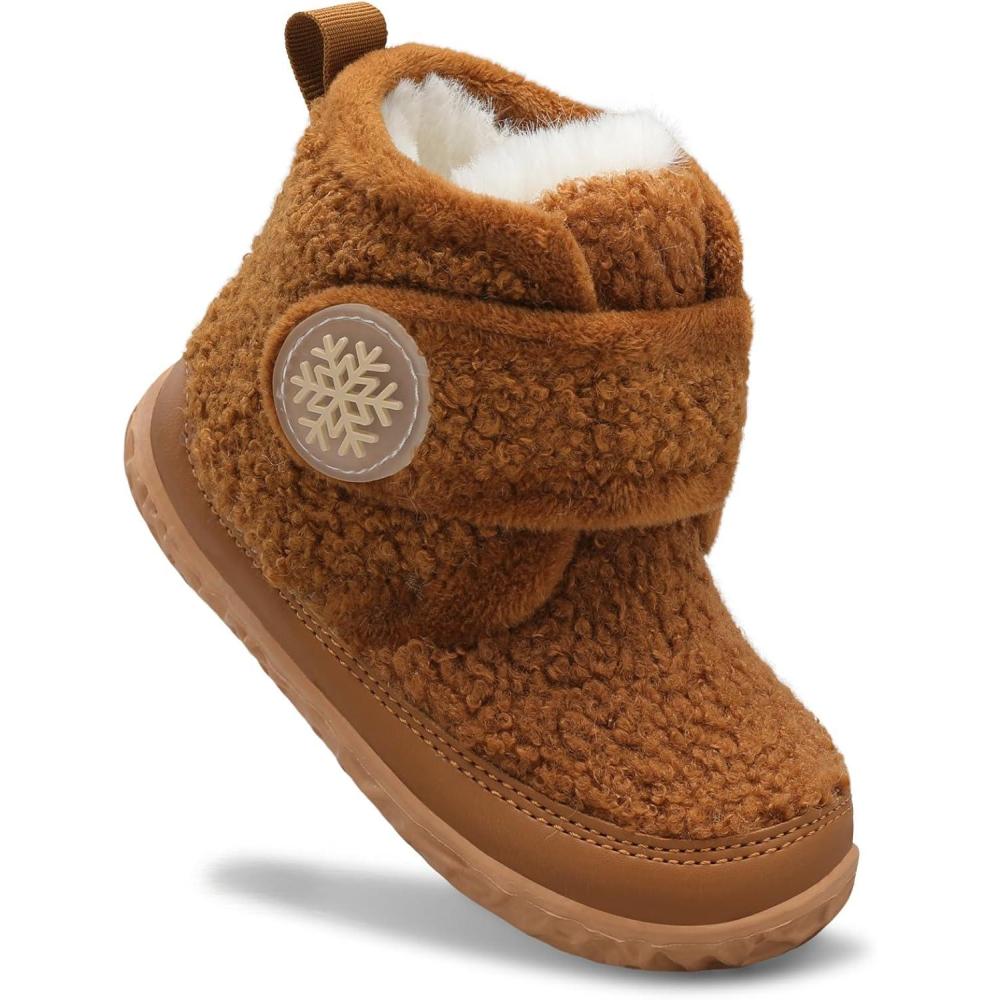 Scurtain Toddler Slippers Girl Boy House Shoes Fuzzy Hard Bottom Winter Boots Baby Cozy Walking Sock Shoes(Brownfleece)