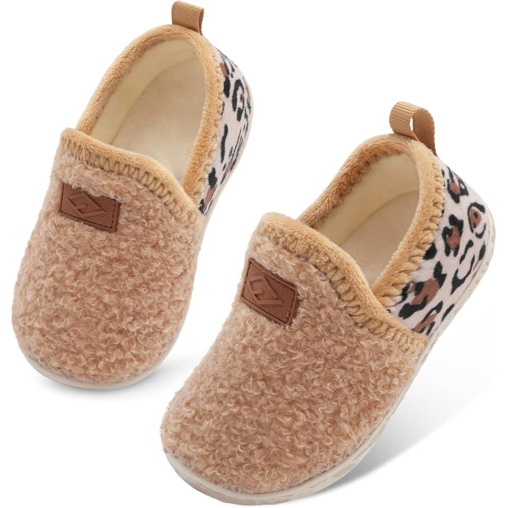 Lefflow Toddler Slippers Boys Girls House Shoes Slip on Baby Sock Shoes Lightweight Outdoor Walking Shoes(Lightbrown)